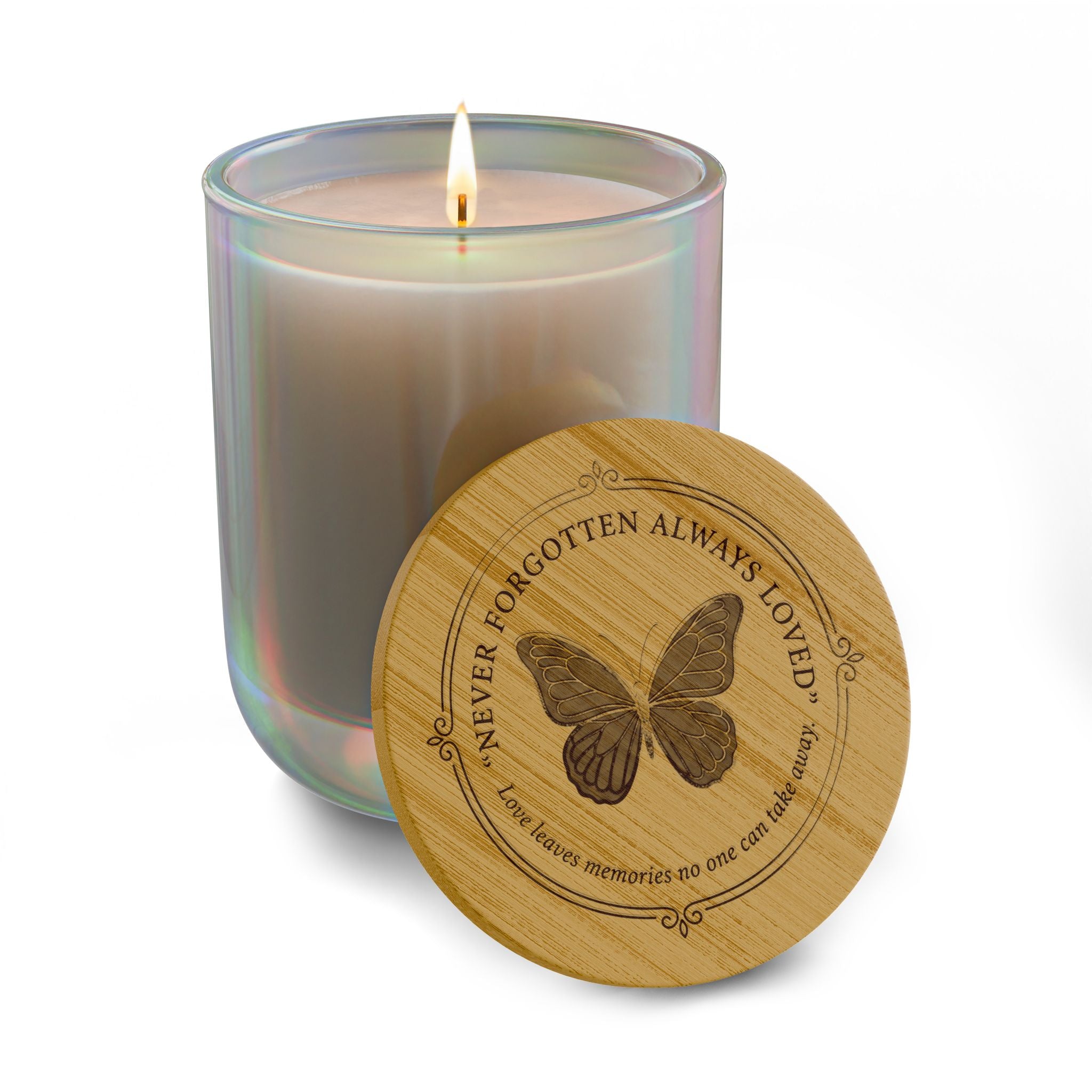 Never Forgotten, Always Loved Memorial Candle – Butterfly Remembrance Gift