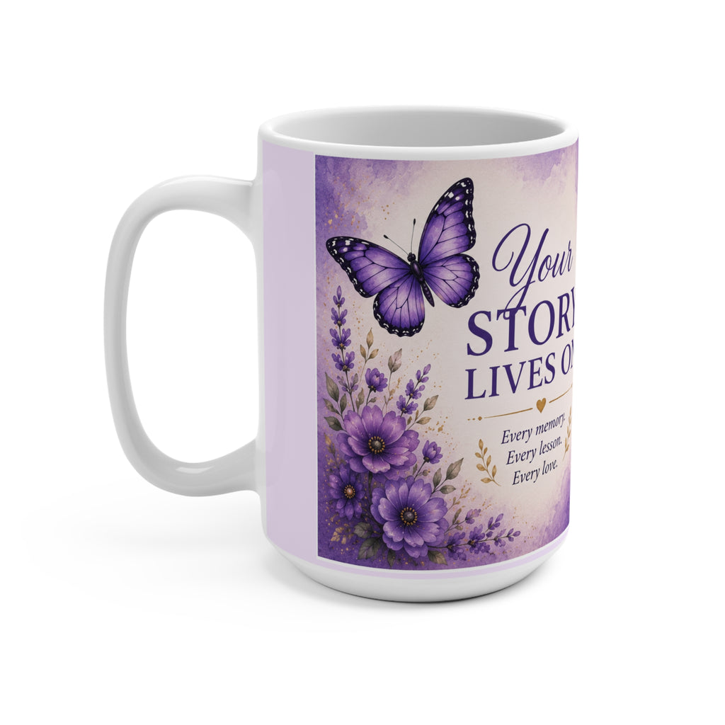 Your Story Lives On Memorial Mug – Butterfly Remembrance Coffee Cup